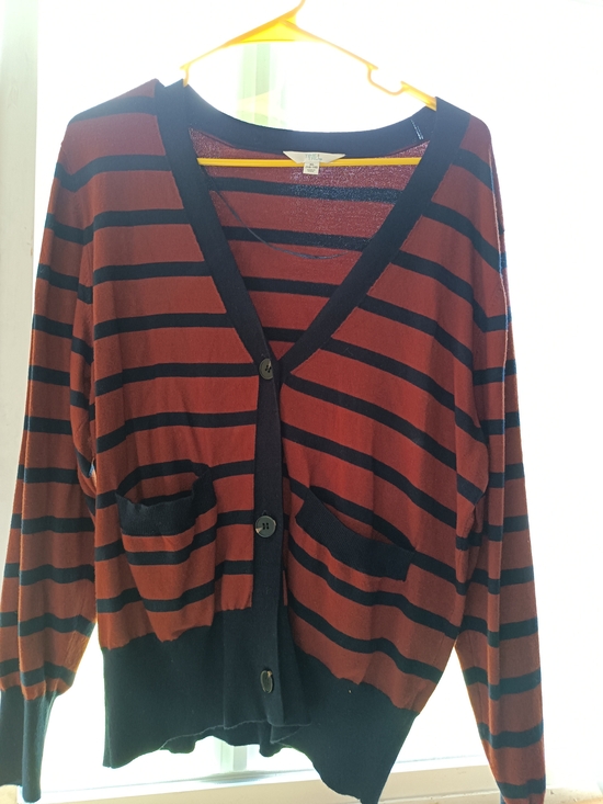 Time and Tru Tops - Time and Tru Rust and Black Striped V-Neck Button Cardigan